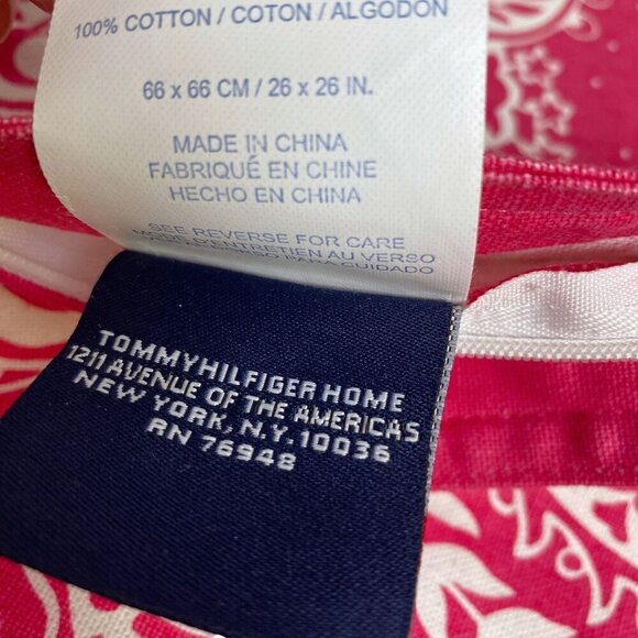 TOMMY HILFIGER Pink Euro Sham Bandana Print Boho Cotton Canvas Zip Cover Dorm - Picture 6 of 6